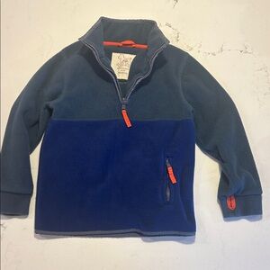 4-5T Mini Boden Navy and Gray Fleece 1/2 Zip Pullover with Orange Accents